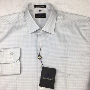 LOUIS PHILIPPE Luxure Dress Shirt Mens Large (42) Silver Print/Blue Stripes NWT!
